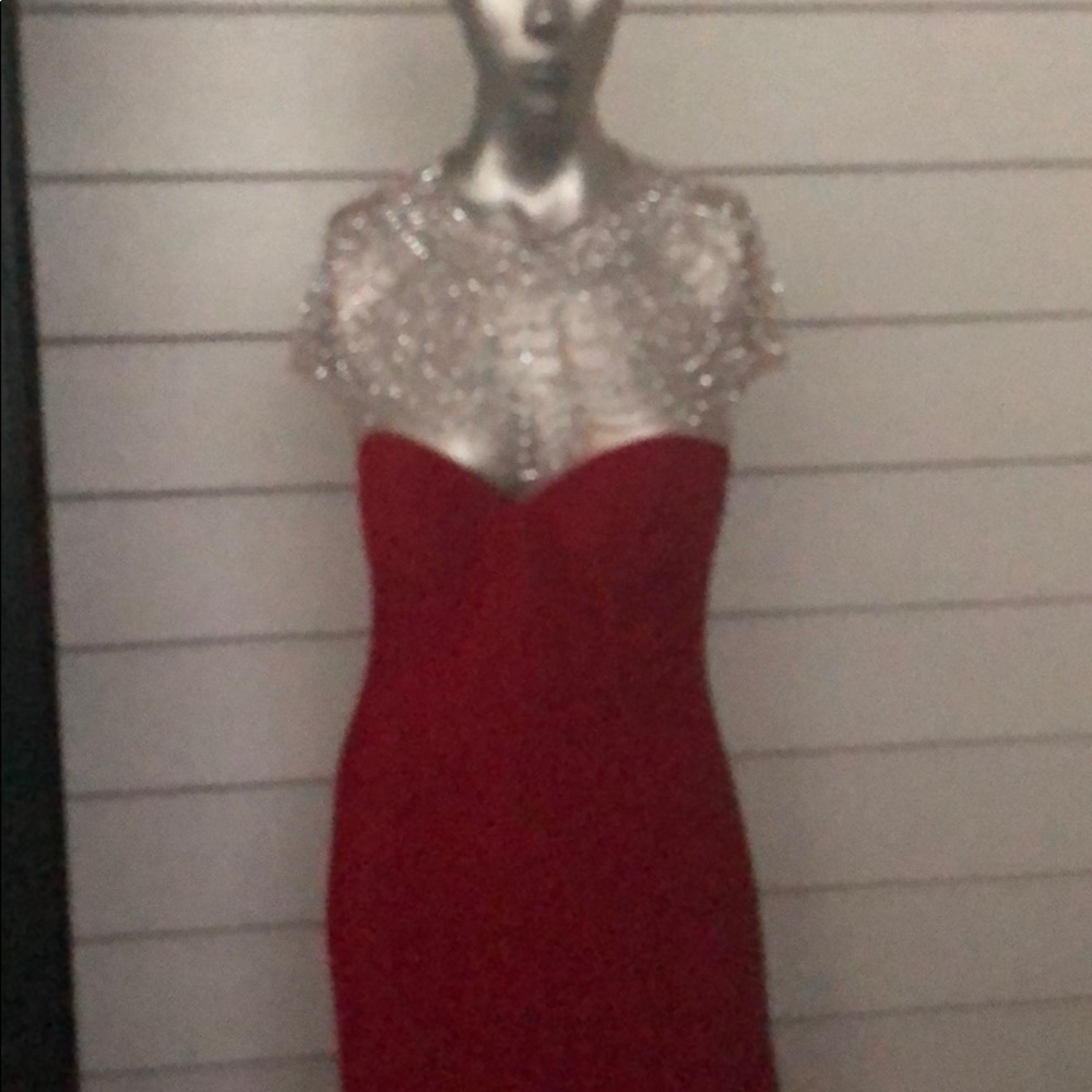 Gorgeous red knit beaded formal gown